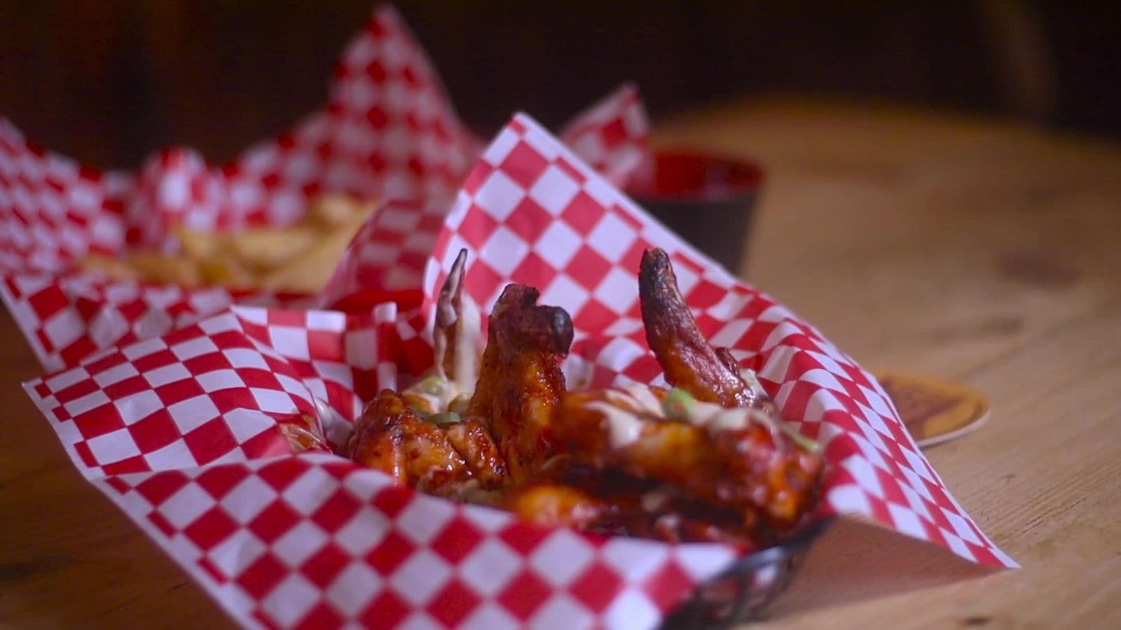 Chicken wings in a basket filmed for The Handle Bar